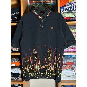 Vintage Y2K Mecca Flame Embroidered AOP Polo Shirt